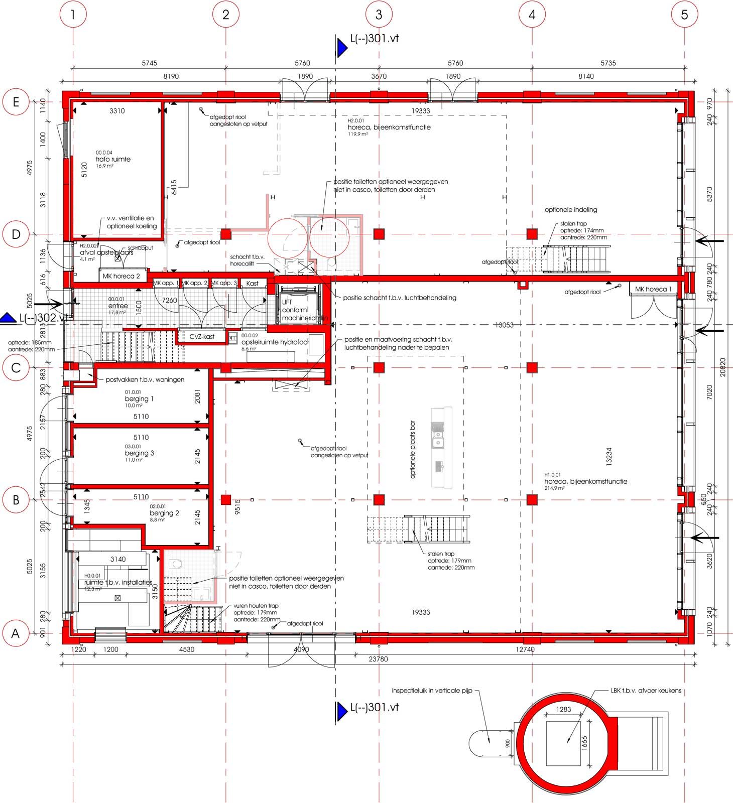 plattegrond begane grond van renovatie en transformatie monument De Wasserij te Woerden
