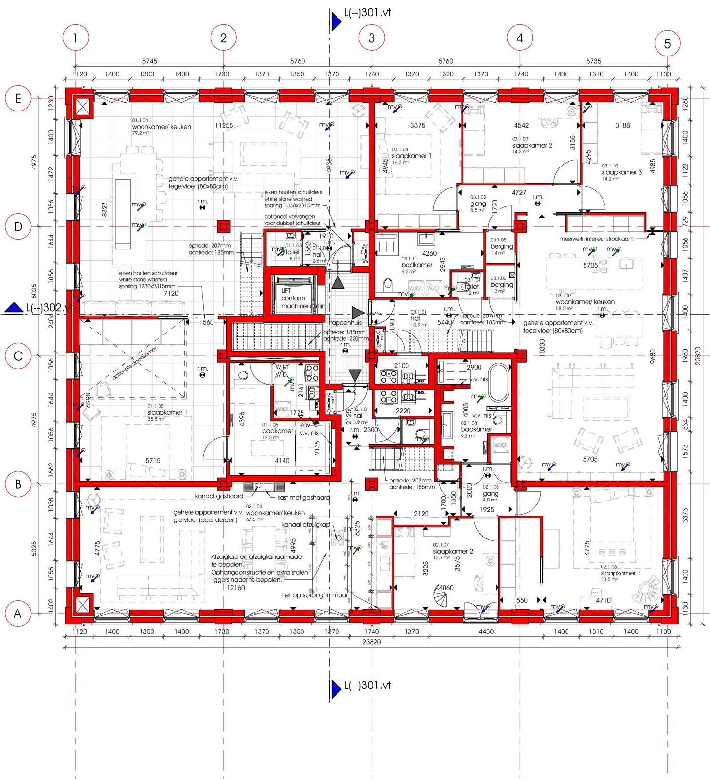 plattegrond eerste verdieping van renovatie en transformatie monument De Wasserij te Woerden