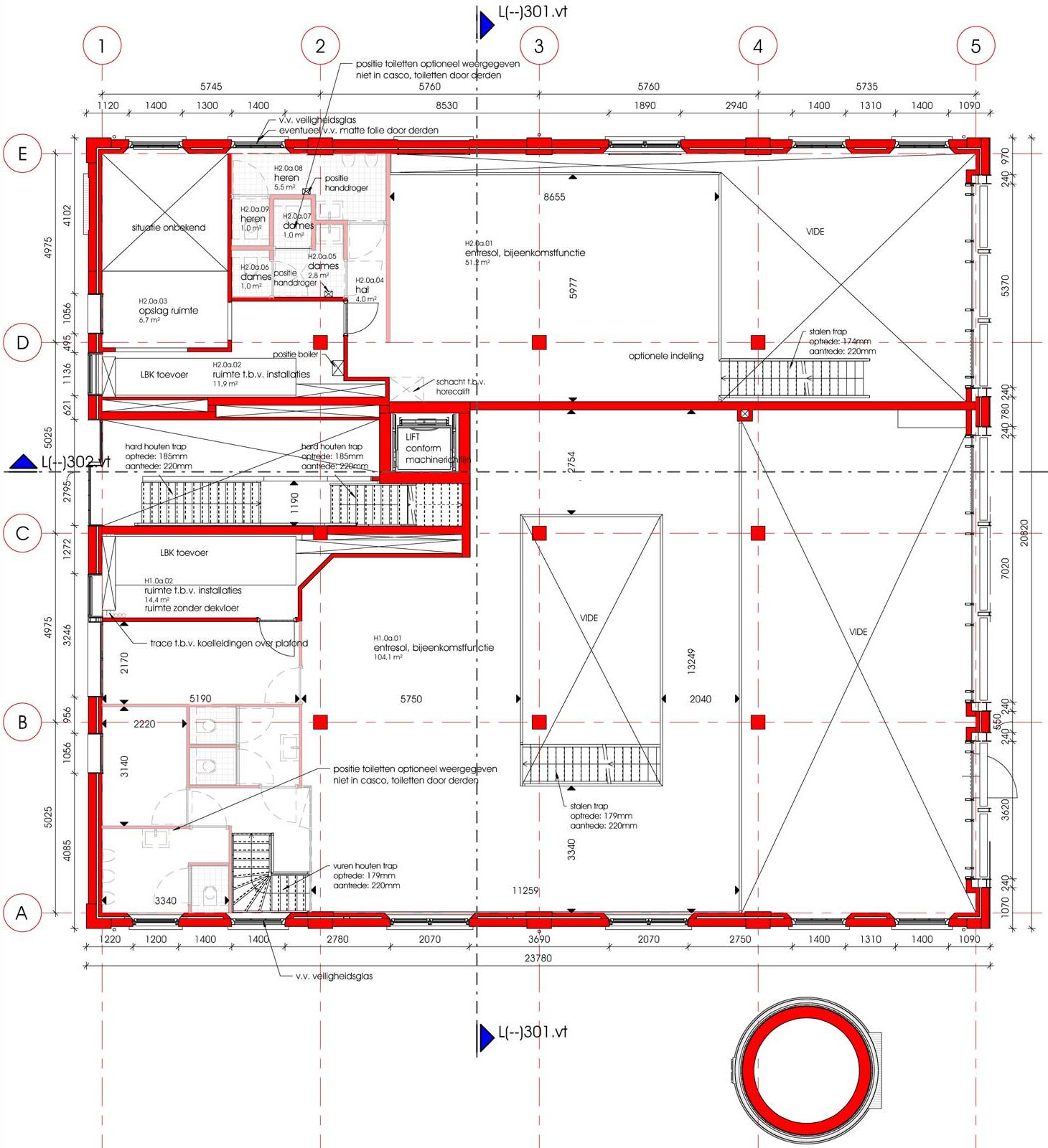 plattegrond entresol van renovatie en transformatie monument De Wasserij te Woerden