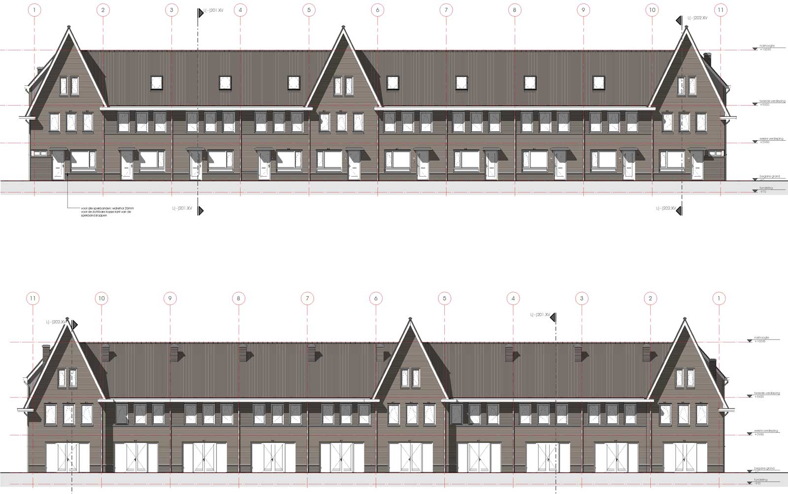 gevelaanzichten huurwoningen - De Jonge Veenen Moerkapelle