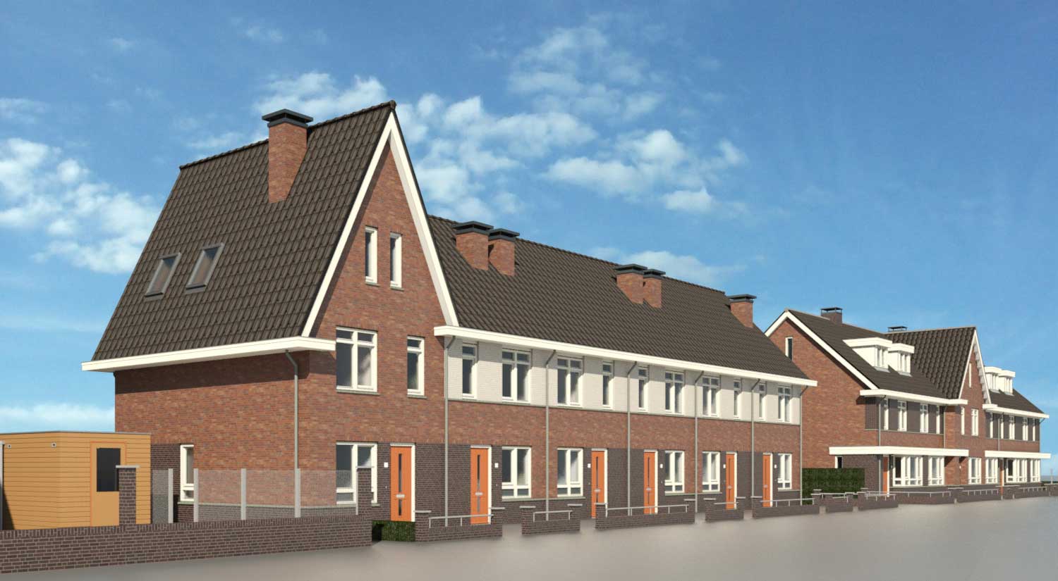 impressie voorgevel - sociale eengezinswoningen Moerkapelle