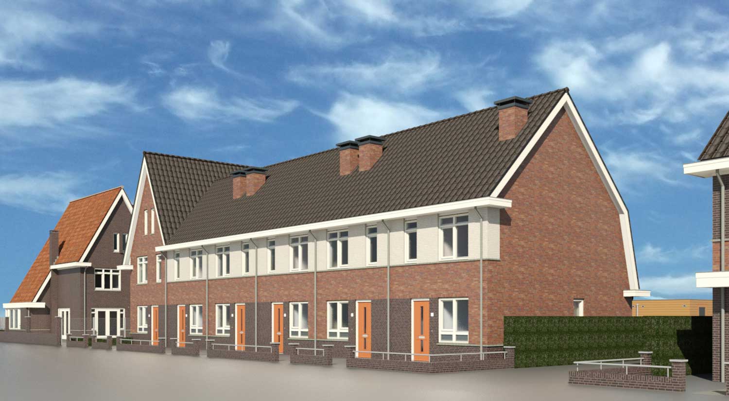 impressie voorgevel - sociale eengezinswoningen Moerkapelle