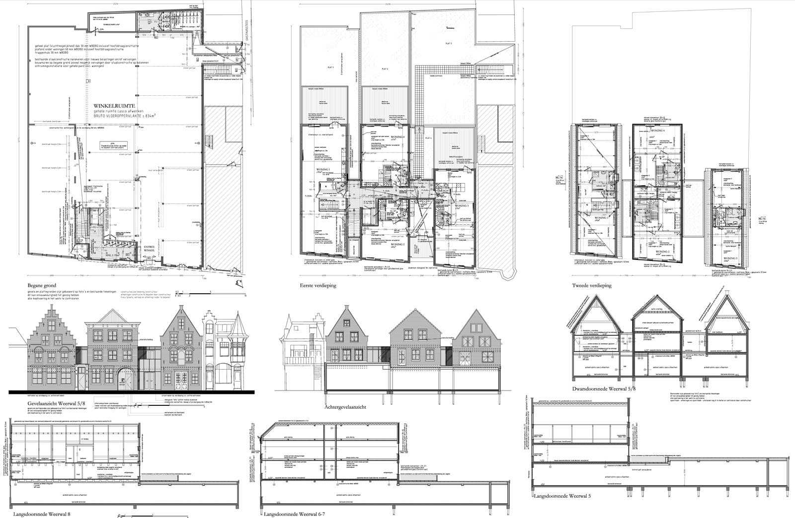 bouwtekening - rijksmonument winkel met stadsappartementen Weerwal Purmerend