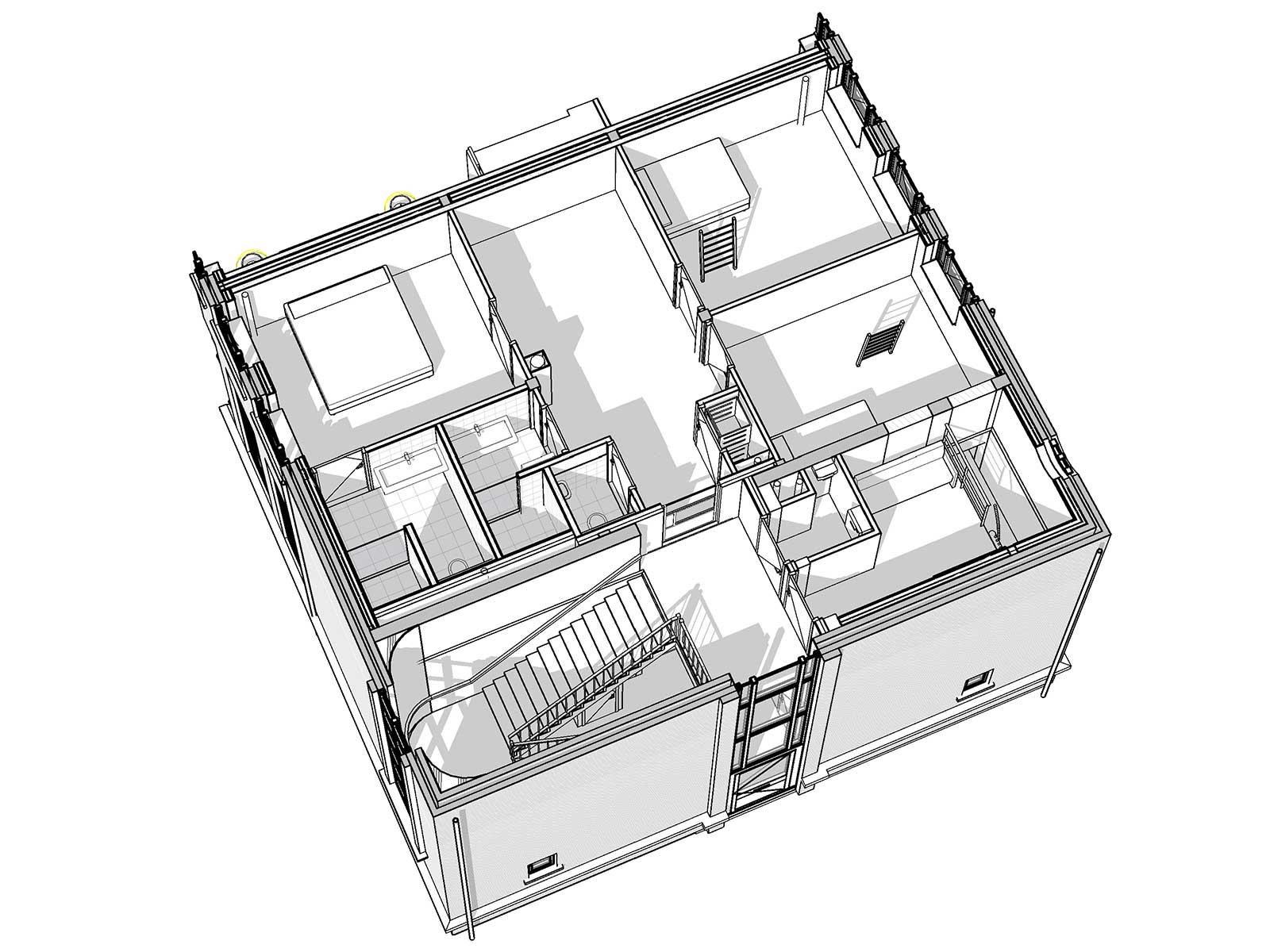 Industrieel loftwonen in Raamwerk 75 Woerden - 3D view eerste verdieping