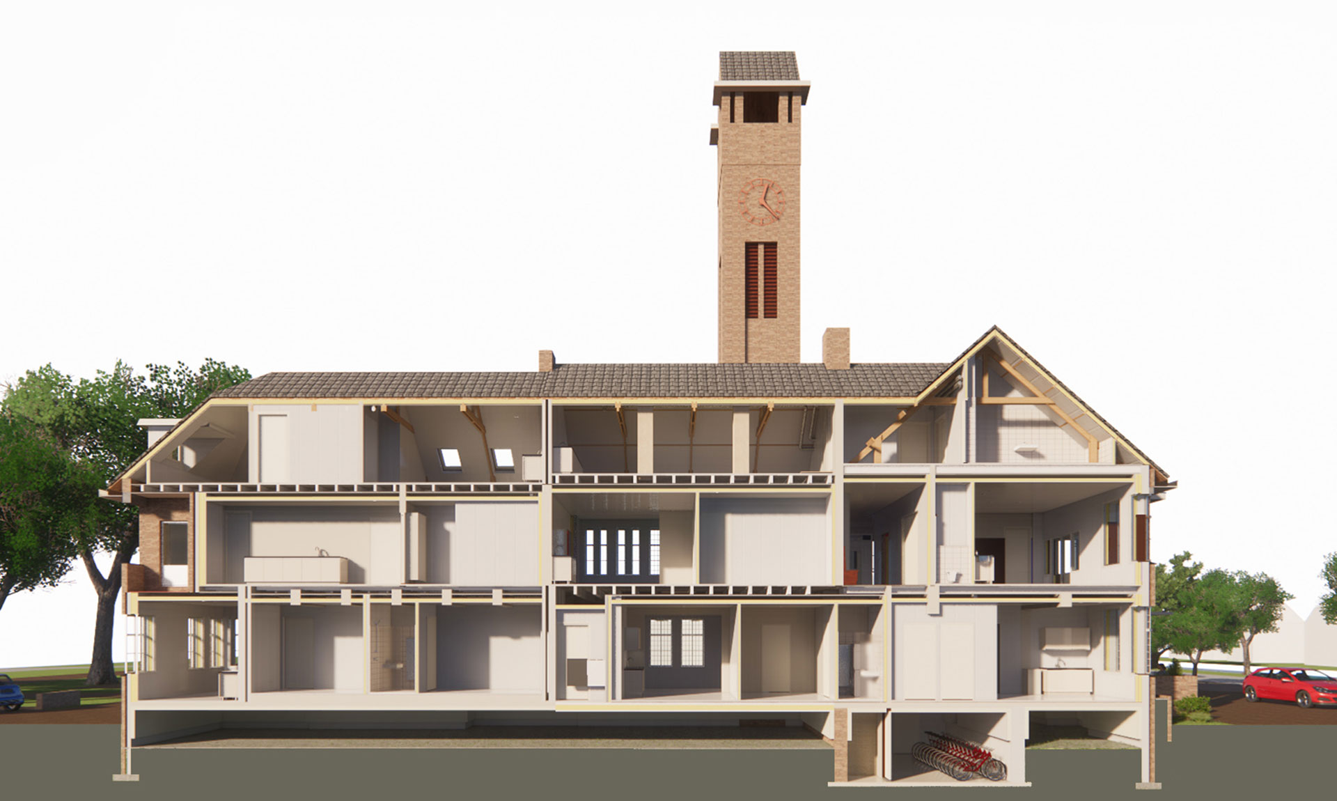 Nieuwe Pekela rijksmonument raadhuis transformatie impressie doorsnede