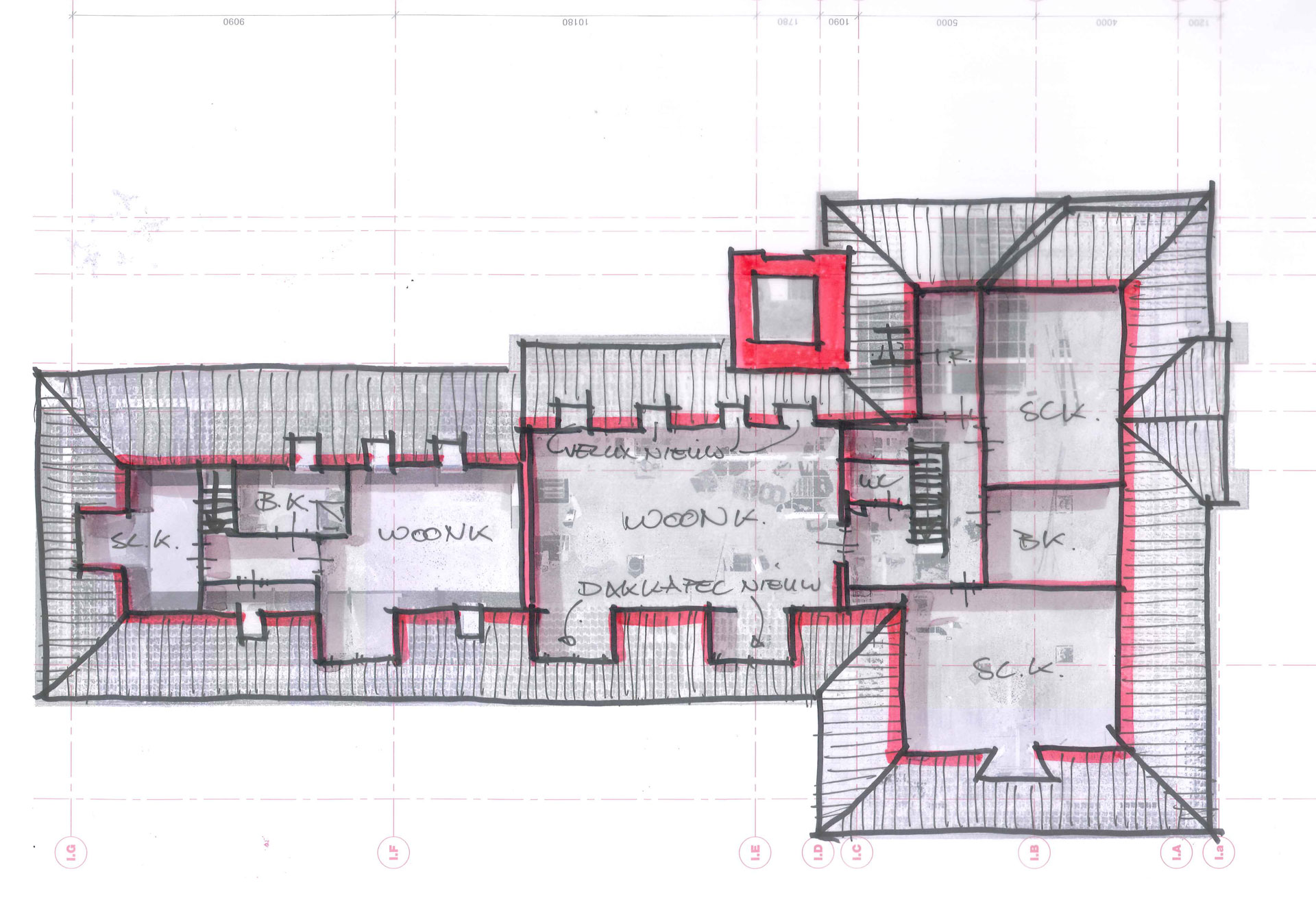 Rijksmonument Nieuwe Pekela -Toba architecten Nieuwe Pekela Rijksmonument Raadhuis schets tweede verdieping