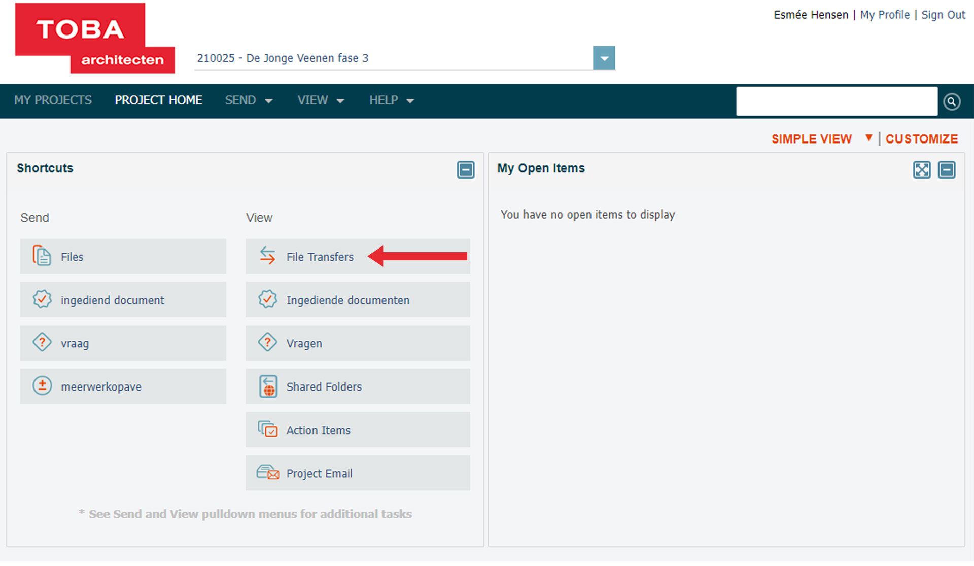 Toba architecten info exchange portaal newforma file transfers