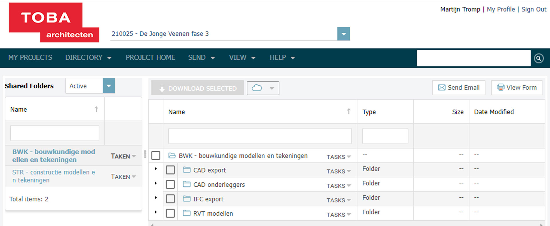 Toba architecten info exchange portaal newforma shared folders