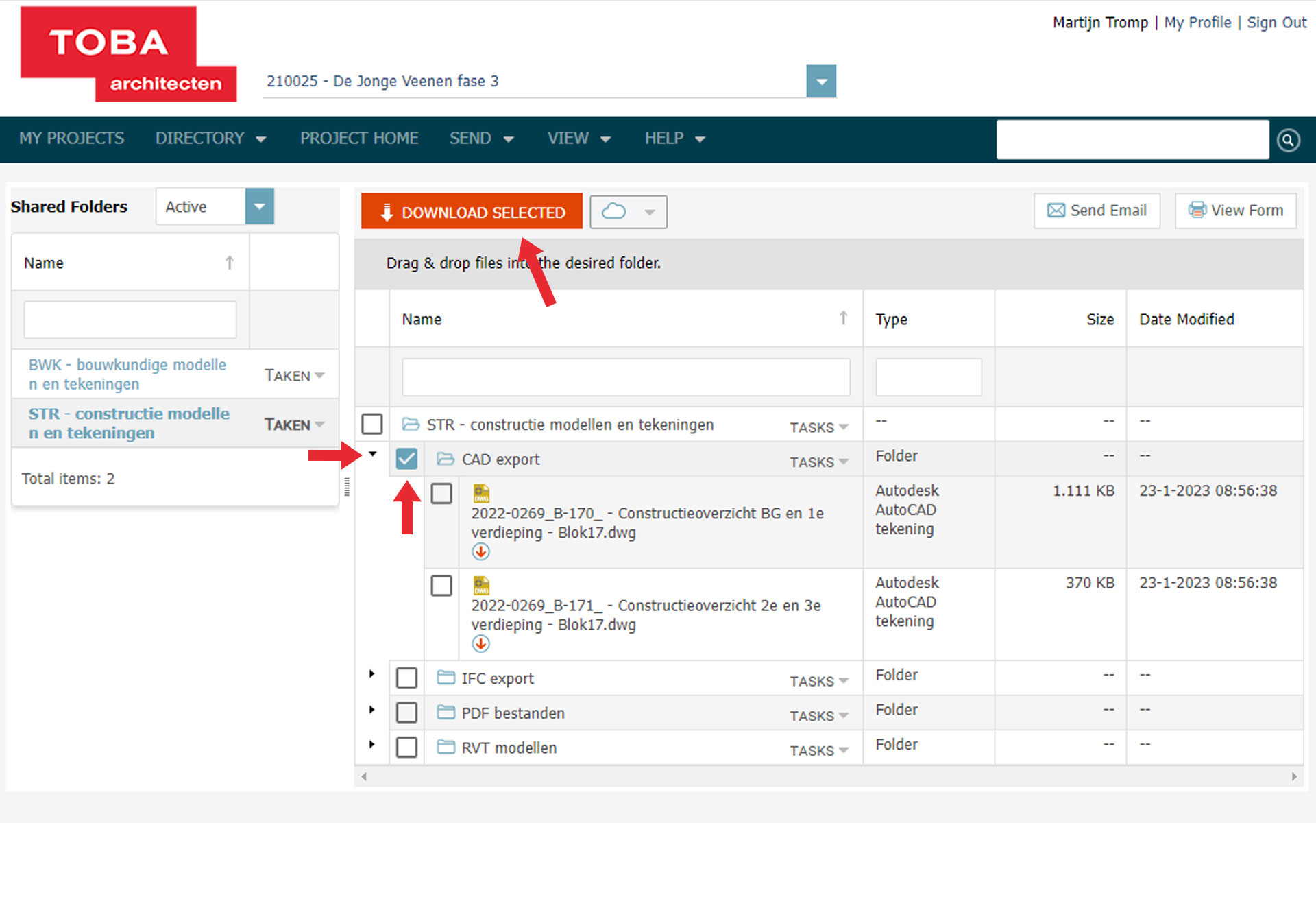 Toba architecten info exchange portaal newforma shared folders