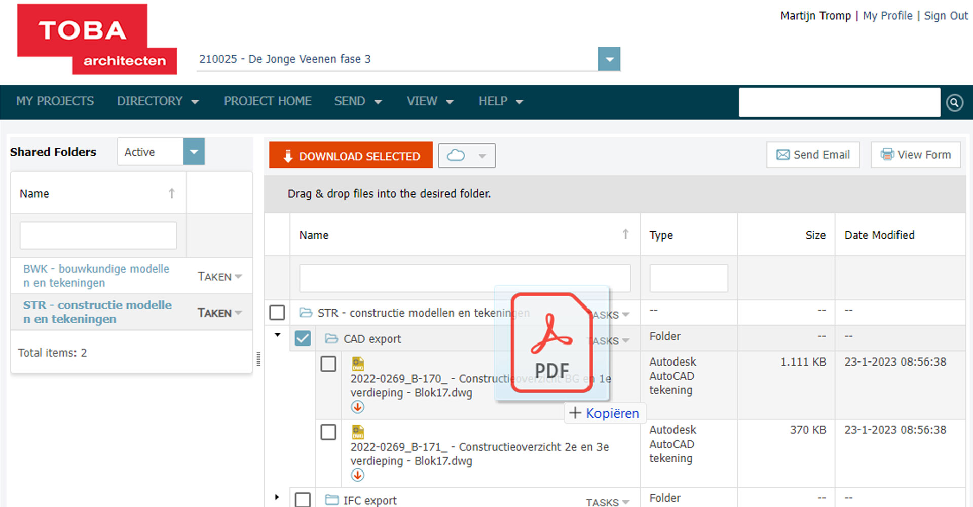 Toba architecten info exchange portaal newforma shared folders