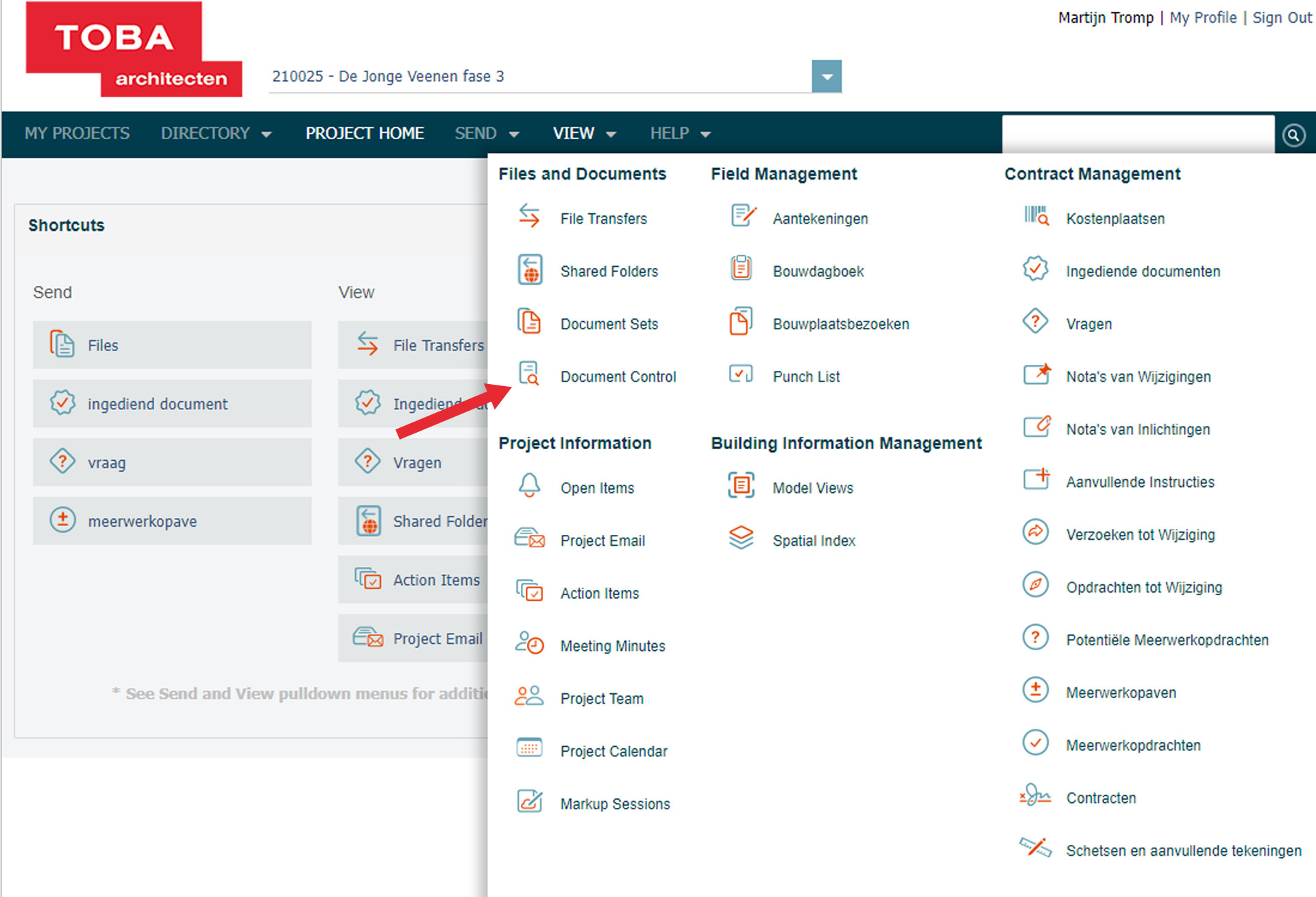Toba architecten info exchange portaal newforma document control