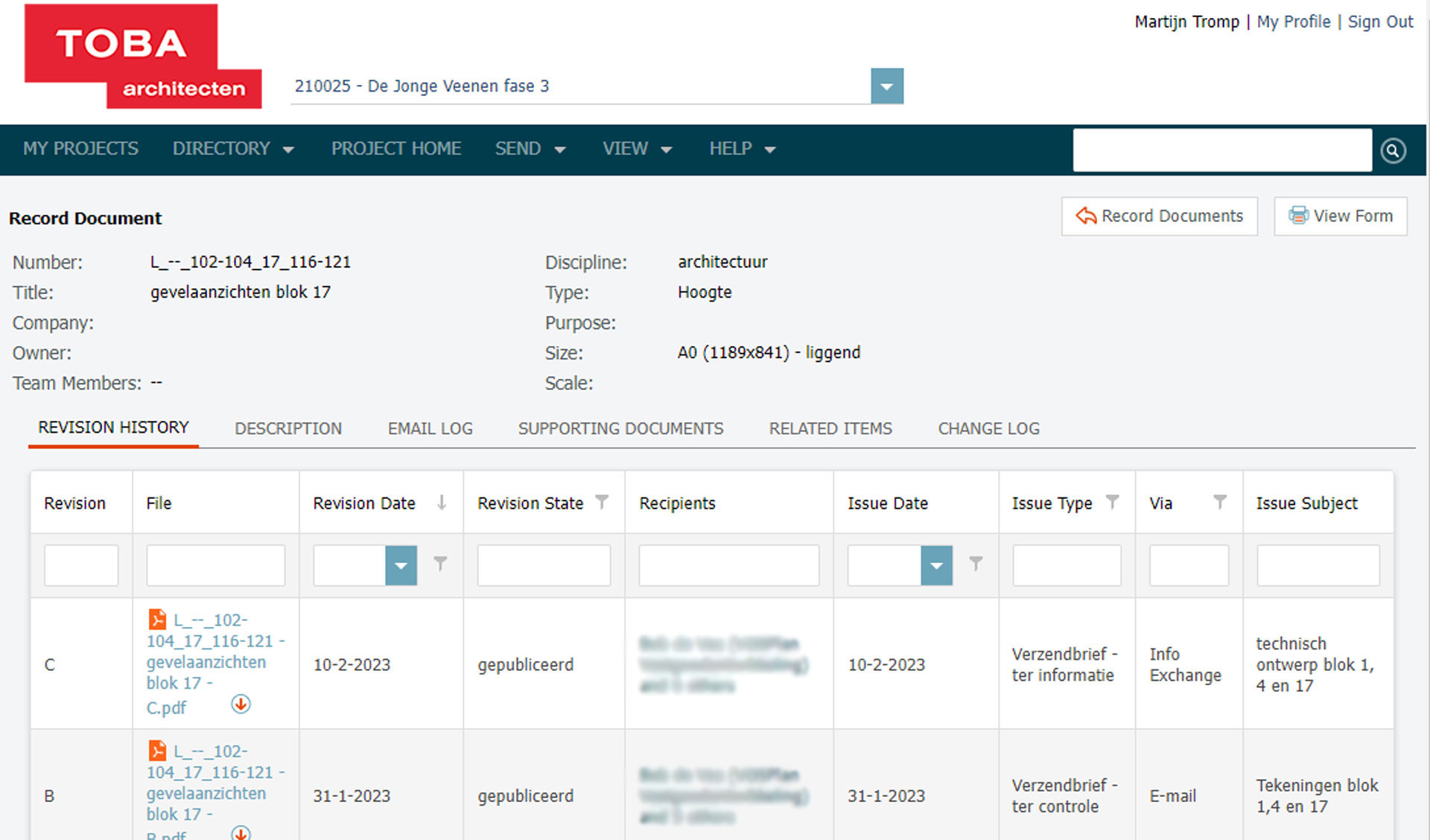 Toba architecten info exchange portaal newforma view document control