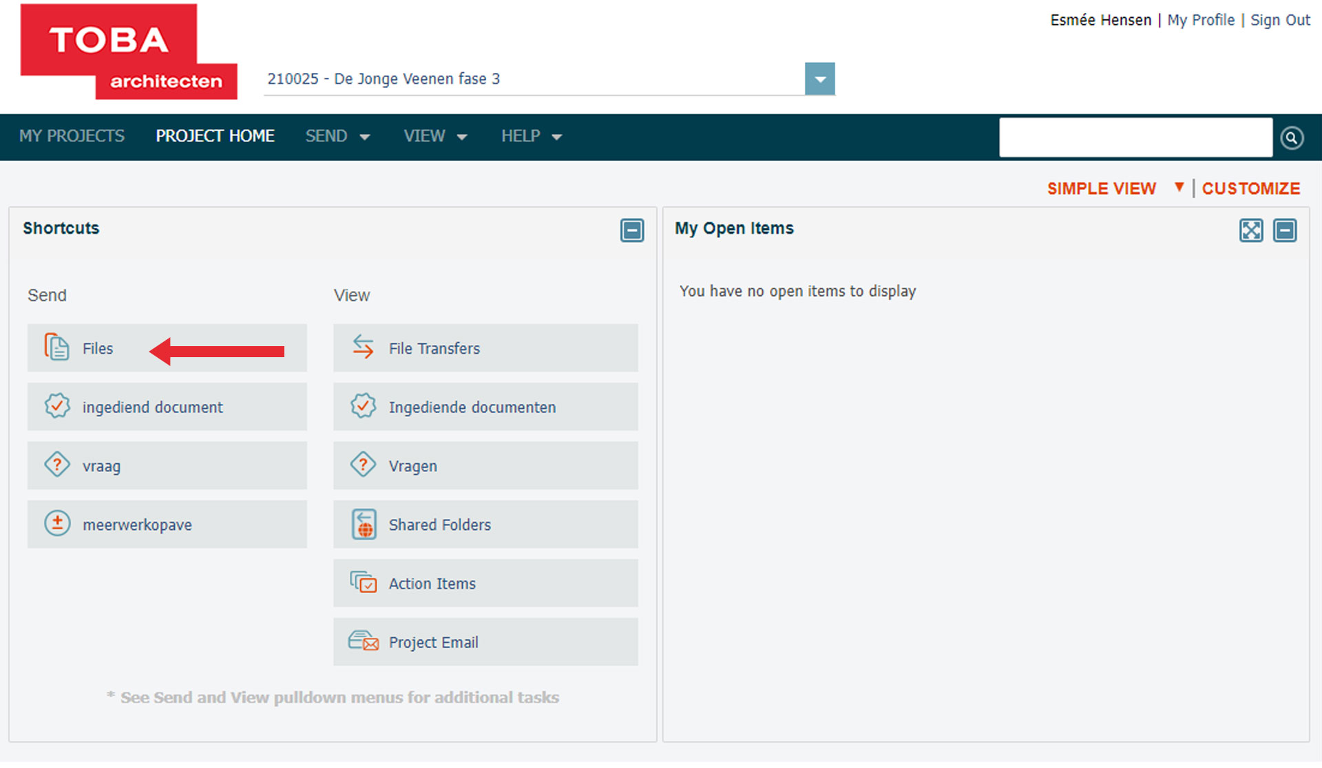 Toba architecten info exchange portaal newforma send files