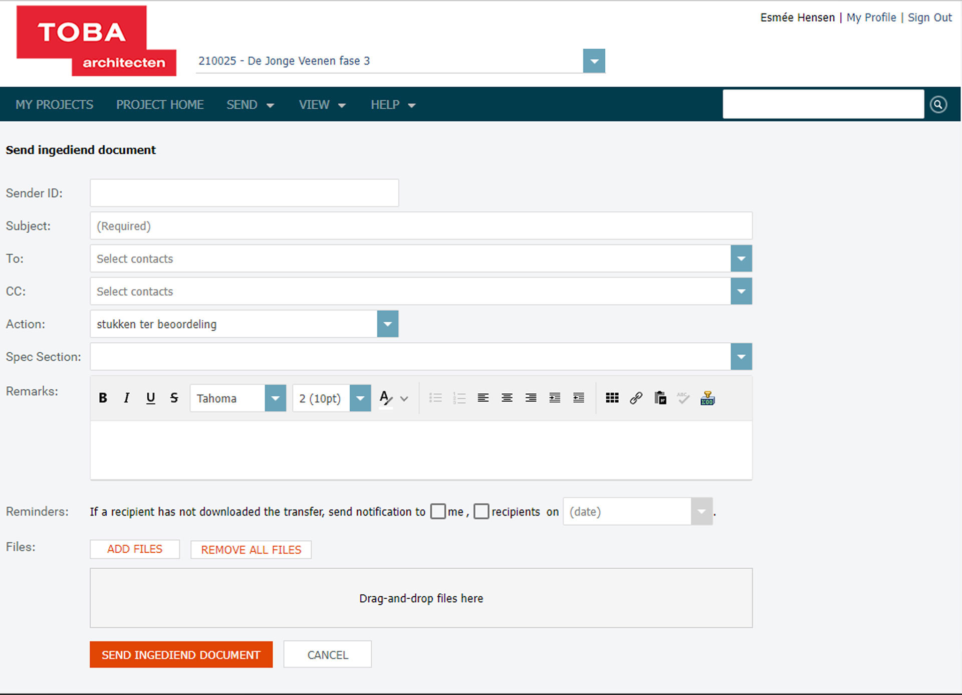Toba architecten info exchange portaal newforma ingediend document