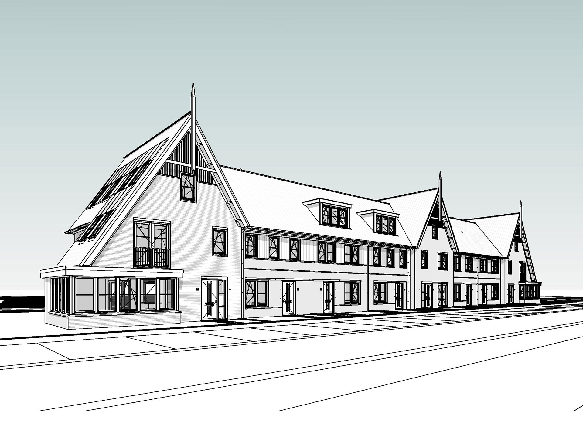 Jonge Veenen fase 3 perspectief BIM model rijwoningen blok 3