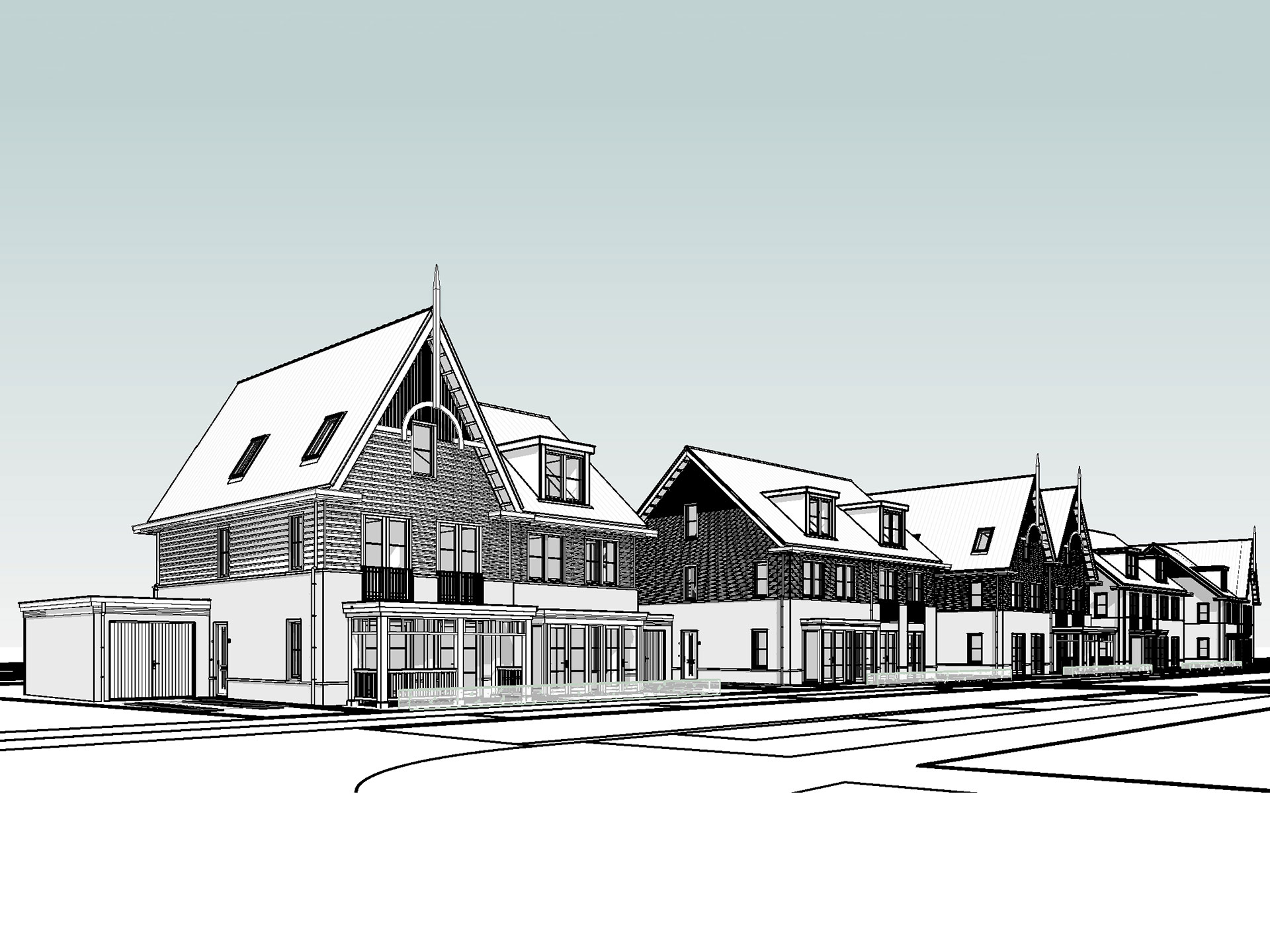 Jonge Veenen fase 3 Moerkapelle perspectief BIM model tweekappers blok 5