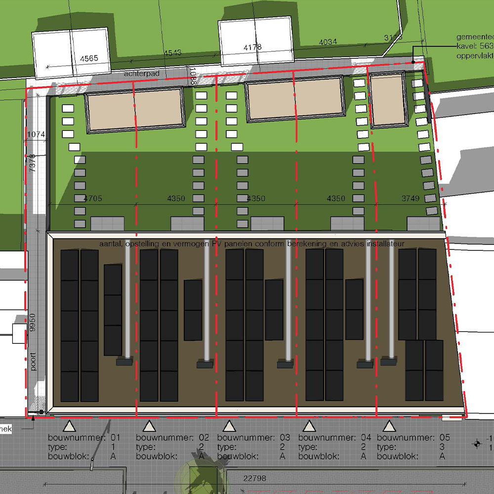 Oudenoord Utrecht situatietekening vijf stadswoningen met tuin