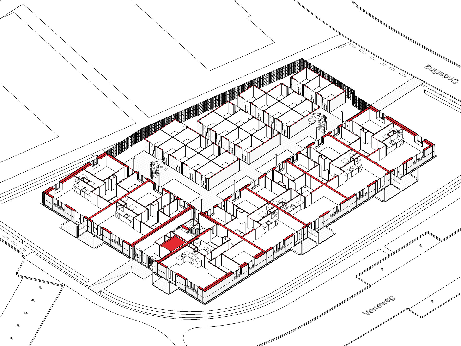 Isometrie appartementencomplex sociale huurwoningen Wilgenrijk Maassluis