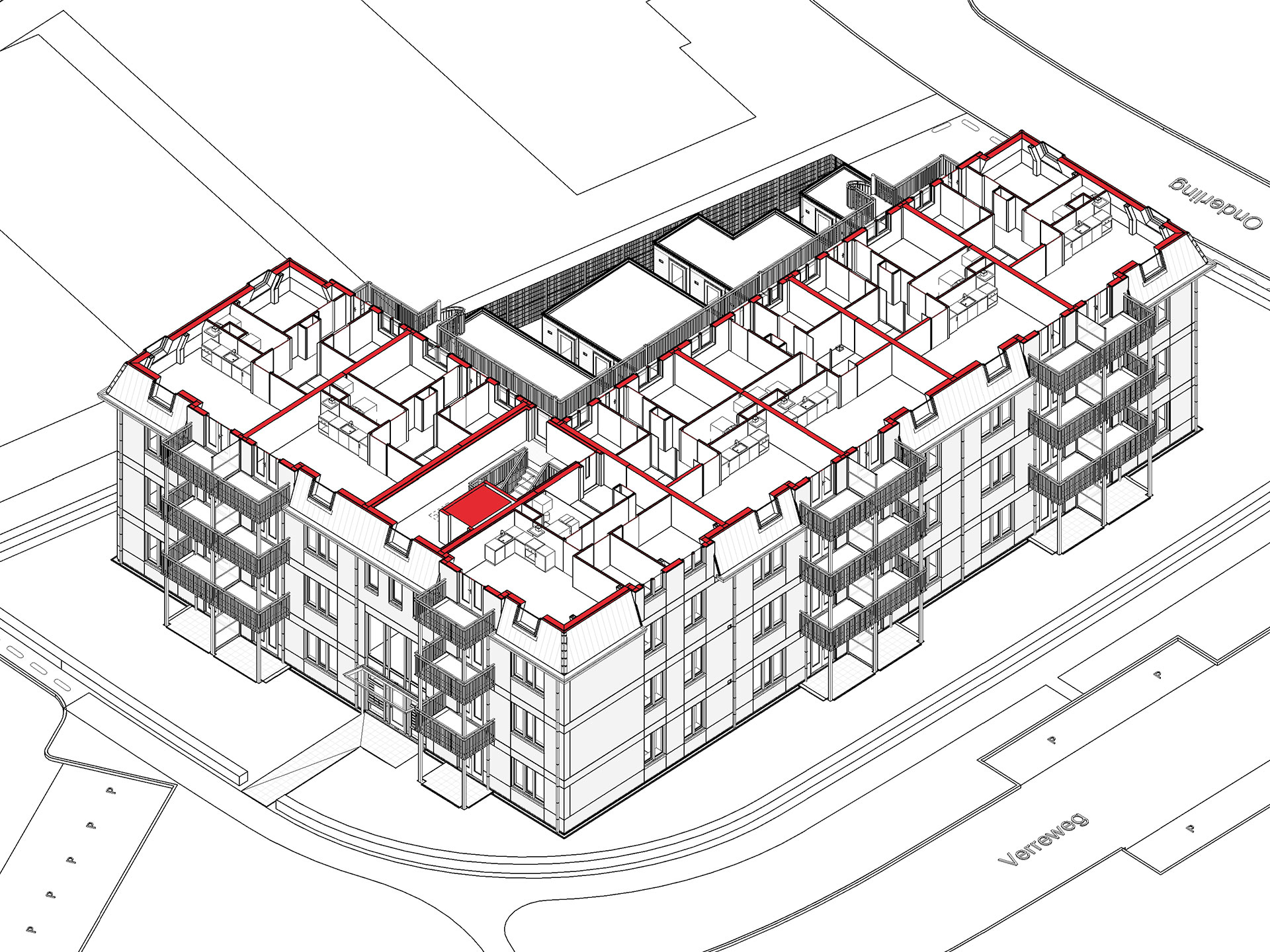 Isometrie appartementencomplex sociale huurwoningen Wilgenrijk Maassluis